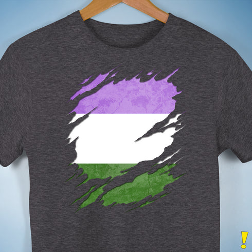 Genderqueer Pride Flag Ripped Reveal Premium Unisex T-Shirt - Dark Grey Heather